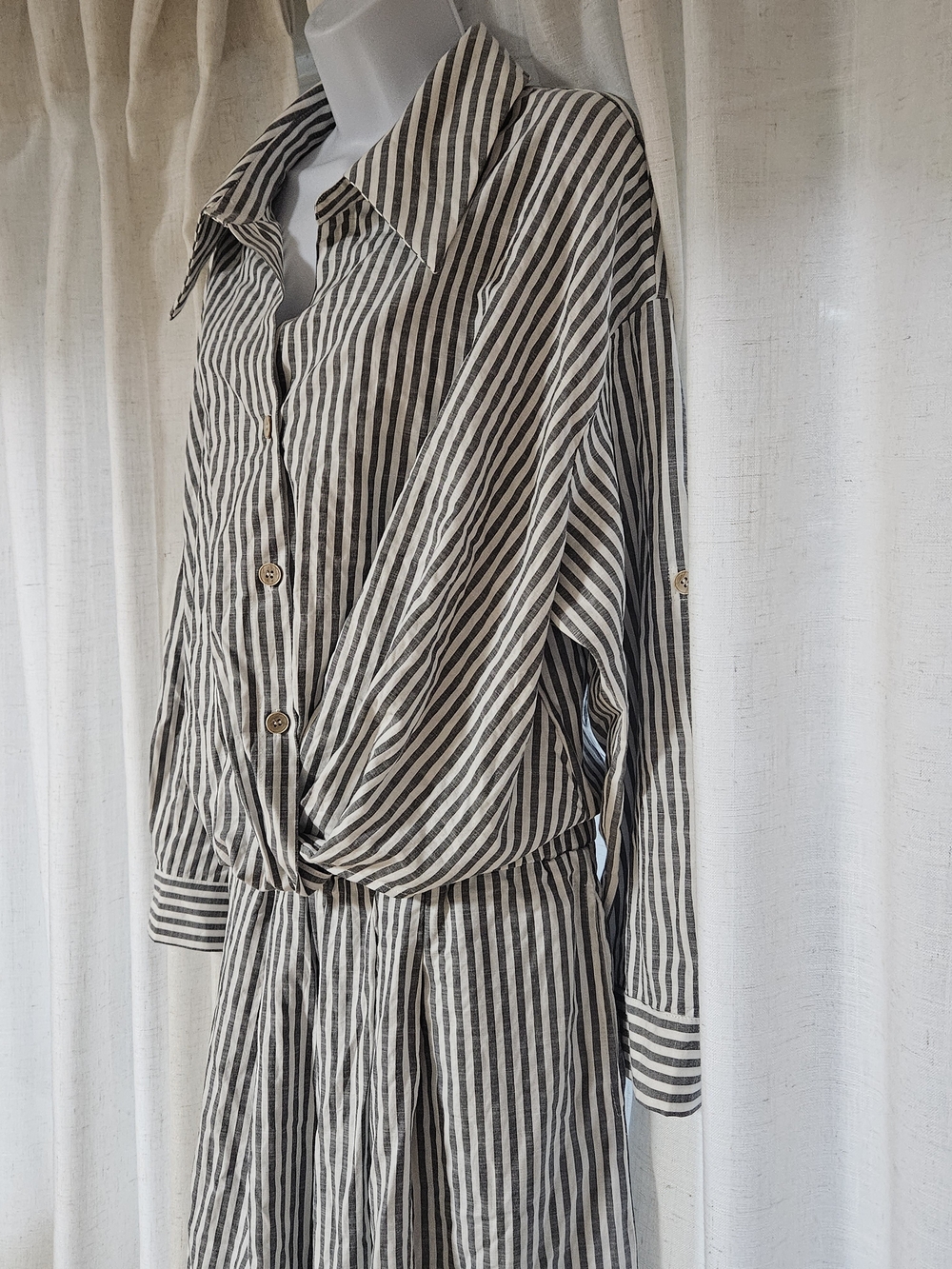 Cider Black and White Striped Button-Front Jumpsuit